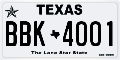 TX license plate BBK4001
