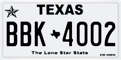 TX license plate BBK4002