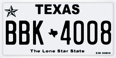 TX license plate BBK4008