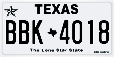 TX license plate BBK4018
