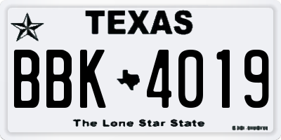TX license plate BBK4019