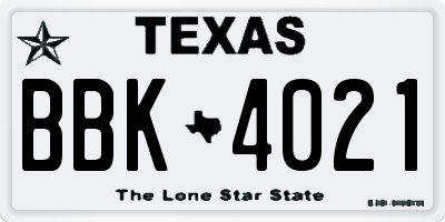 TX license plate BBK4021