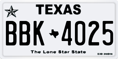 TX license plate BBK4025