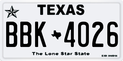 TX license plate BBK4026