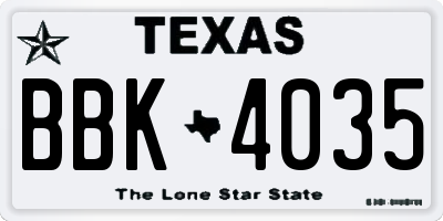 TX license plate BBK4035