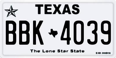 TX license plate BBK4039