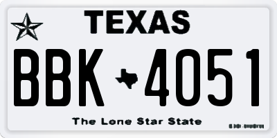 TX license plate BBK4051