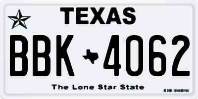 TX license plate BBK4062