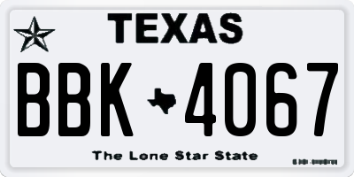 TX license plate BBK4067