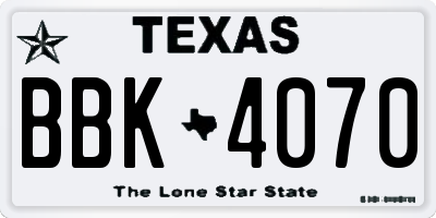 TX license plate BBK4070