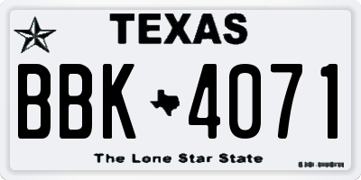 TX license plate BBK4071