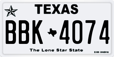 TX license plate BBK4074