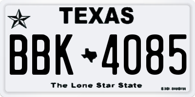 TX license plate BBK4085