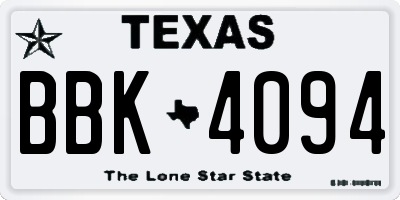 TX license plate BBK4094