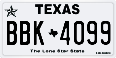TX license plate BBK4099
