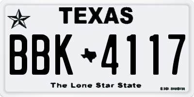TX license plate BBK4117