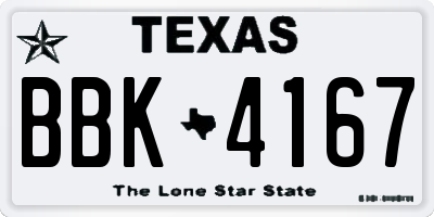 TX license plate BBK4167
