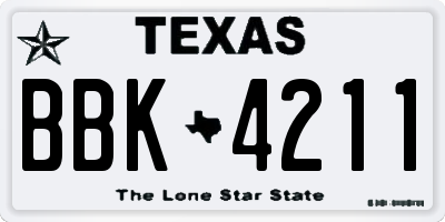 TX license plate BBK4211