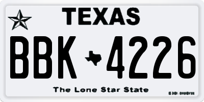 TX license plate BBK4226