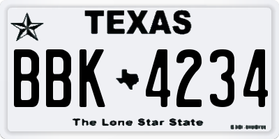 TX license plate BBK4234