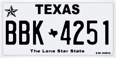 TX license plate BBK4251