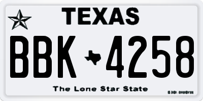 TX license plate BBK4258