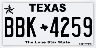TX license plate BBK4259