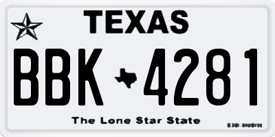 TX license plate BBK4281