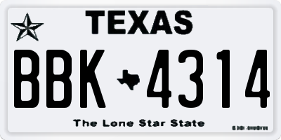 TX license plate BBK4314