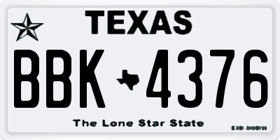 TX license plate BBK4376