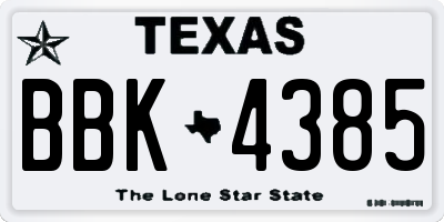 TX license plate BBK4385