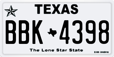 TX license plate BBK4398