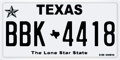 TX license plate BBK4418