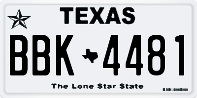 TX license plate BBK4481