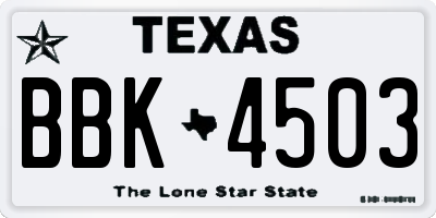 TX license plate BBK4503
