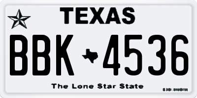 TX license plate BBK4536