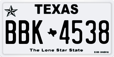 TX license plate BBK4538