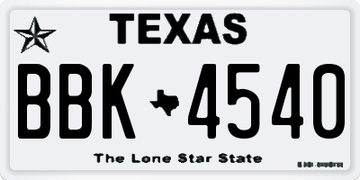 TX license plate BBK4540