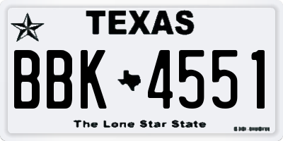 TX license plate BBK4551