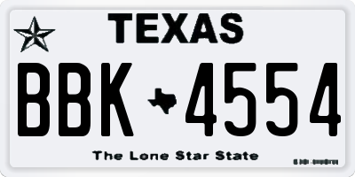 TX license plate BBK4554