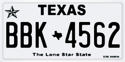 TX license plate BBK4562