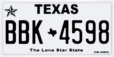 TX license plate BBK4598