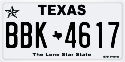 TX license plate BBK4617