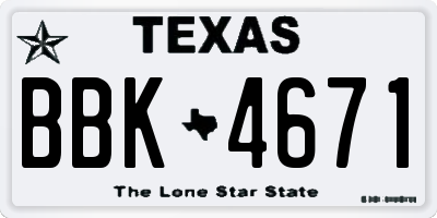 TX license plate BBK4671