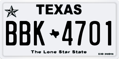 TX license plate BBK4701