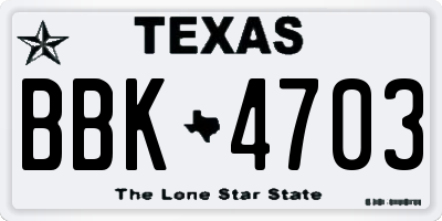 TX license plate BBK4703