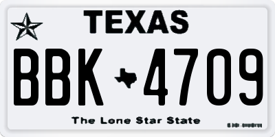 TX license plate BBK4709