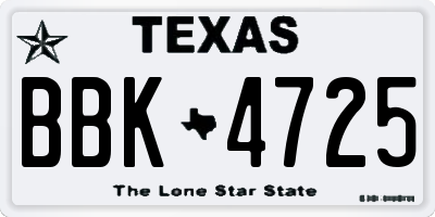 TX license plate BBK4725
