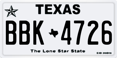 TX license plate BBK4726