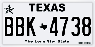 TX license plate BBK4738